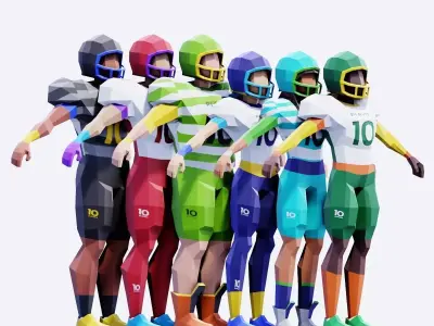 American Football Players - Animated and Rigged Low-poly 3D model