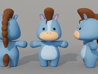 Rigged Cartoon Horse Low-poly 3D model