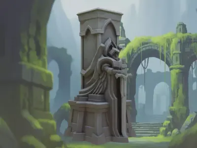 Stylized Fantasy Guardian Stone Statue Pillar Low-poly 3D model