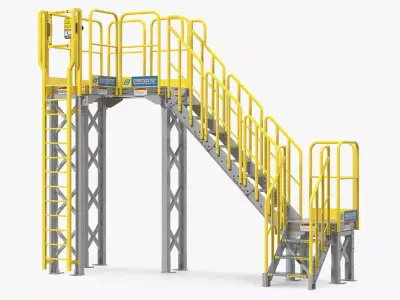 Industrial Steel Catwalk Stairs 3D model