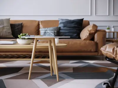 Mid Century interior scene 3D model  Low-poly 3D model