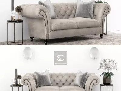 Club Chesterfield sofa set 3D model