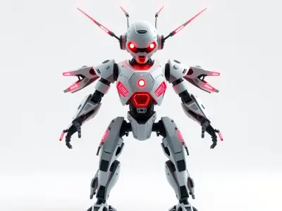 Cyber Mech Guardian with Dynamic Neon Lights Low-poly 3D model