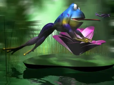 Frogs and Mosquito in a complete cartoon scene Low-poly 3D model