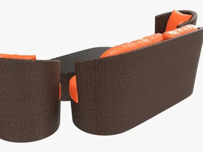 Rattan furniture set 02 3D model