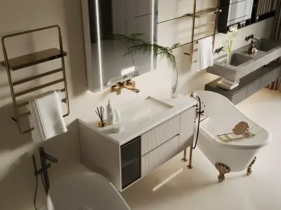 Italian Light Luxury Bathroom 3D model