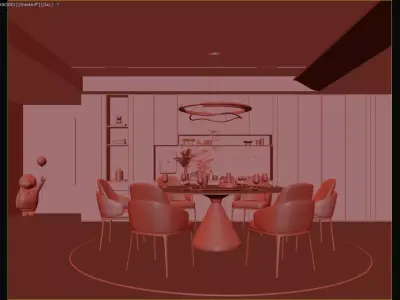 Modern Round Table Luxury Kitchen-Dining 3D Model 3D model