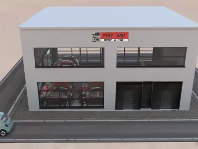Fiat 500 car rental building Low-poly 3D model