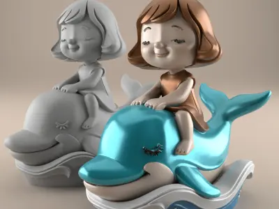 Dolphin Ride 3D Model for Kids Room Decor STL File 3D print model