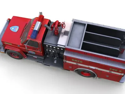 Vintage fire truck Low-poly 3D model