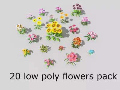 20 low poly flowers pack Low-poly 3D model
