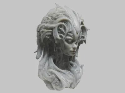 Alien Hr giger woman head marble bust Low-poly 3D model