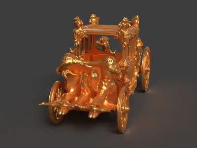 Chinese ancient golden  carriage   Low-poly 3D model