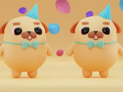 Cute Dog 3D model for game printing etc Low-poly 3D model