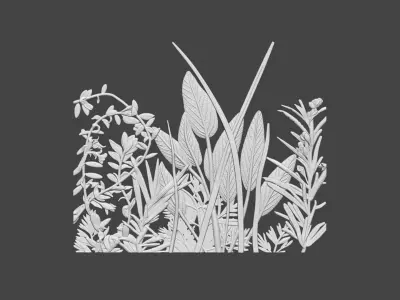 Botanical bas-relief decorative panel 3D print model