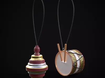 Drum And Top Christmas Tree Ornament Low-poly 3D model