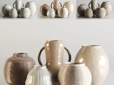 Pottery and Concrete Vase set 04 Low-poly 3D model