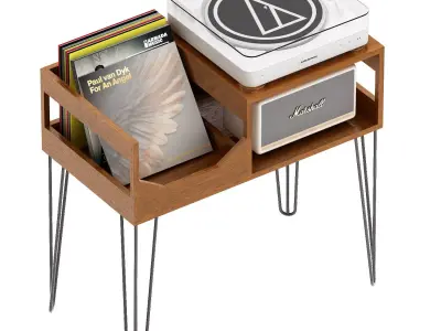 record player stand with vinyl record storage 3D model
