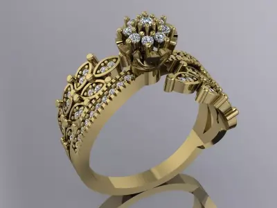 Elegant Diamond Ring Gold Jewelry Brand 3D print model
