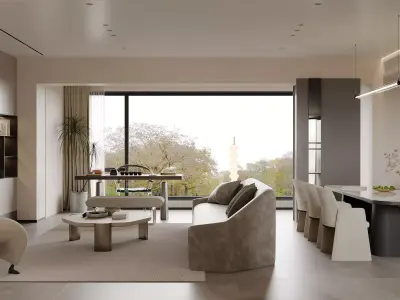 Modern living room dining room interior scenes 516 3D model