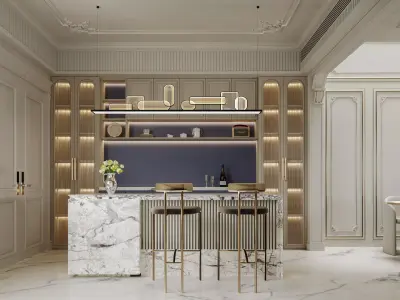 Luxury living and dining room interior 3D model