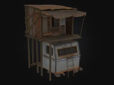 Rustic Cabin on Wheels  Mobile Comfort with Countryside Charm 3D model