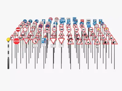 95 UK Traffic Road Signs Pack  Low-poly 3D model