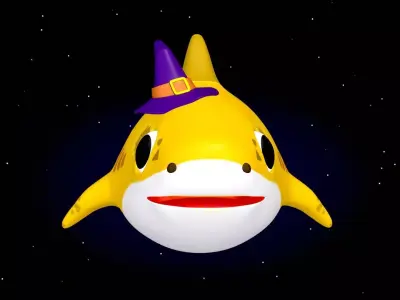 Rigged Cartoon Shark Character Monster Baby Shark Low-poly 3D model