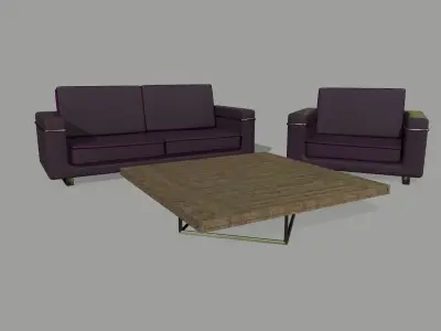Chair Set two sofas and coffee table Low-poly 3D model