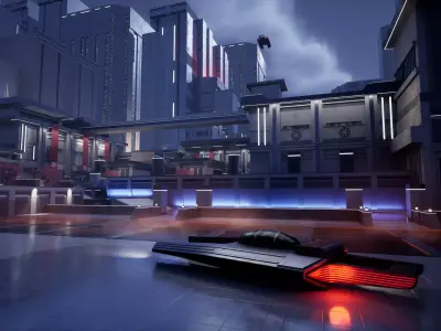 Science Fiction Brutalist City - Unreal Engine Low-poly 3D model