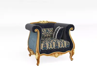 Rococo blue armchair by Modenese 3D model