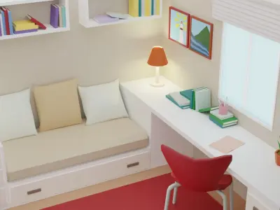 Bedroom 17 Low-poly 3D model