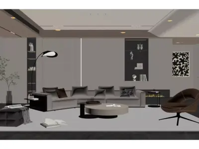 Modern light luxury living room 3D model 4
