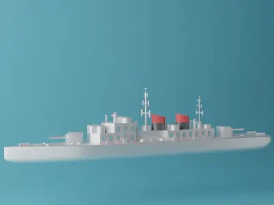 Cartoon Battleship Low-poly 3D model