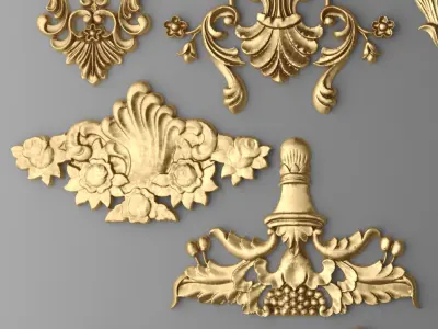 Cartouches SET 2 gold ornate ornaments 3D model