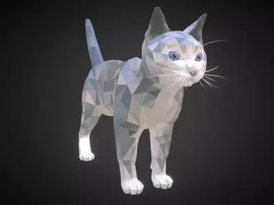 Cat White Animal Low Polygon Art Farm Animal Low-poly 3D model