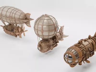Steampunk Vehicle Kit stylized Low-poly 3D model