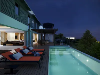 Luxury house with pool 3 setups in 1 day cloudy and night 3D model