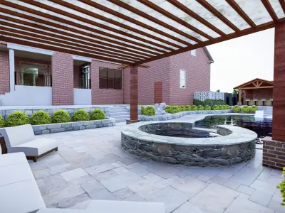 luxury Backyard water pool landscape 3d model  3D model