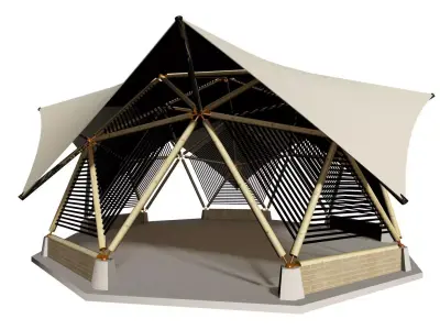BAMBOO CANOPY GEODESIC TENT BAKED 3D model