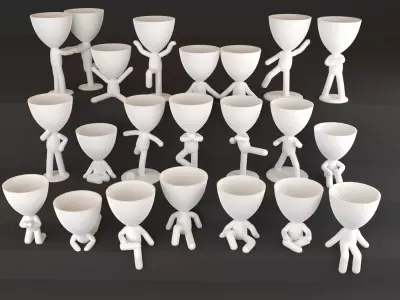 20 Pot plant with little person style 3D printable models 3D print model