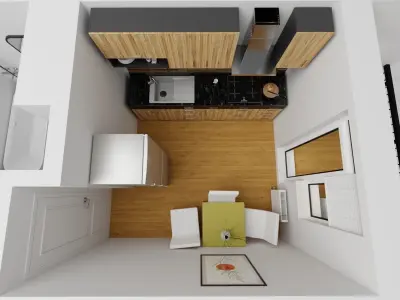 Small 1-bedroom apartment floor plan with balcony Free 3D model