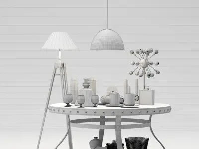 Decorative set - 5 coffee table and lamp 3D model