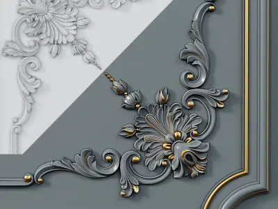 Wall molding 5  Boiserie classic panels Low-poly 3D model