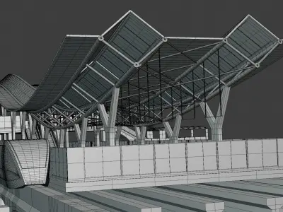 Monorail station with train 2023 IV 3D model
