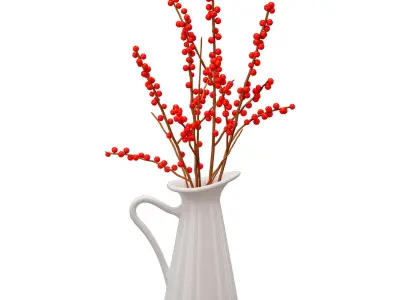 Branches with red berries in a white jug 3D model