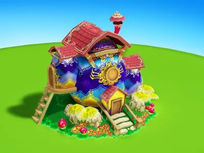 3D Cartoon Easter Village Low-poly 3D model
