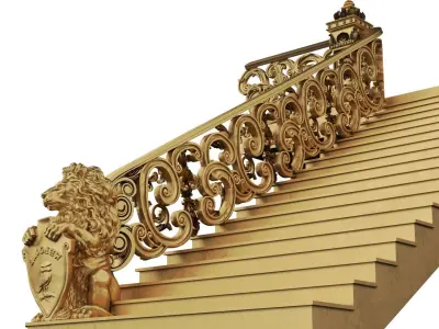 Lion Ladder wood Classic frame of luxurious gold 3D model