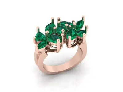triangle marquise and round emerald jewelry ring 3D print model
