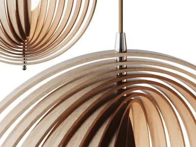 Creative Wood Round Globe Pendant Light Fixture Shade 3D model